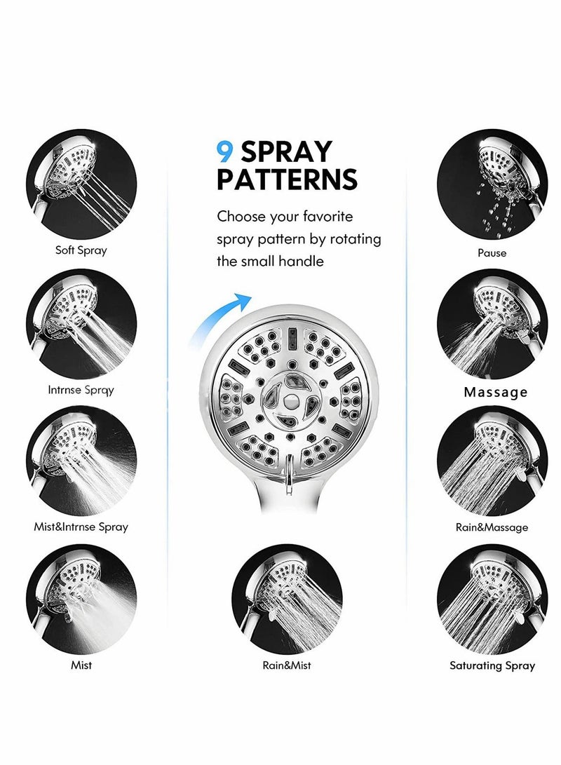 Shower Head High Pressure with Handheld 9 Spray Modes Settings Detachable Stretchable 59