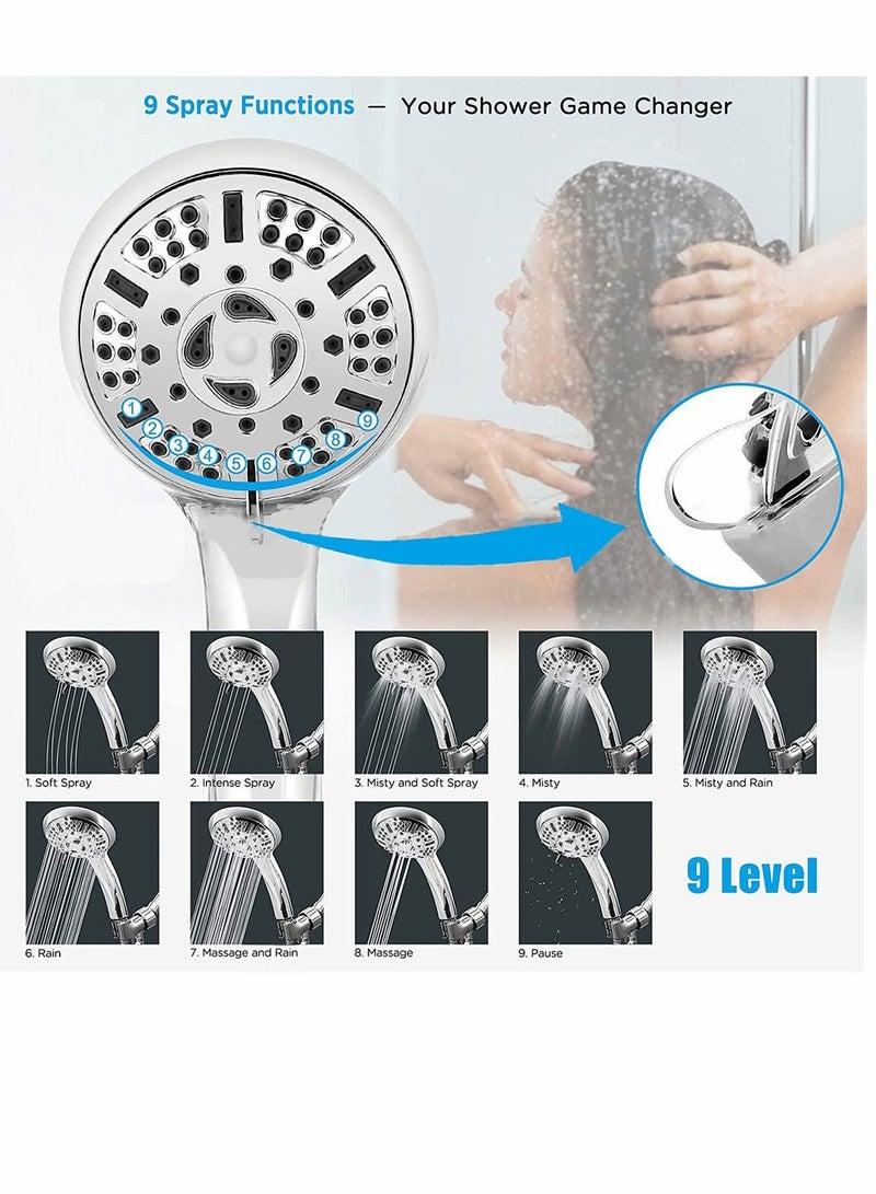 Shower Head High Pressure with Handheld 9 Spray Modes Settings Detachable Stretchable 59