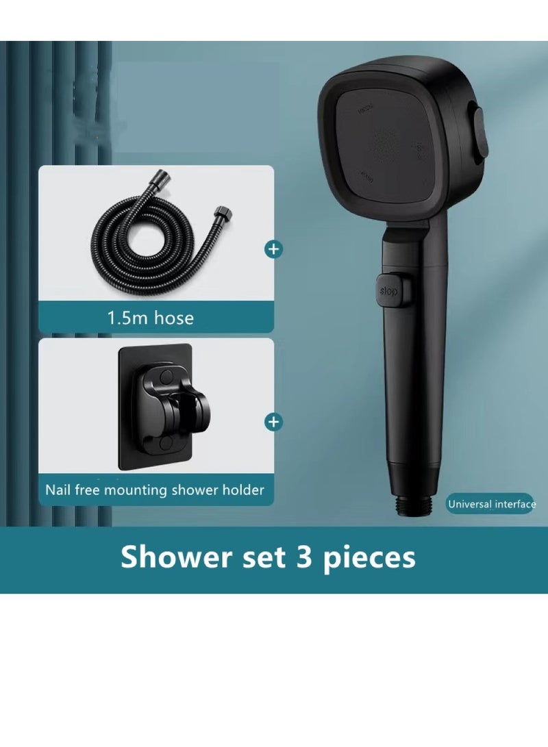 1-Set Bathroom Shower Head Set With Hose And Holder ABS Black 25x8.5 Centimeter