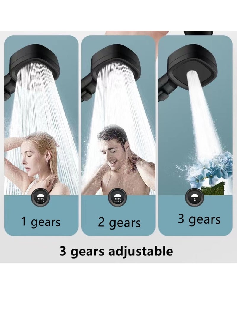 1-Set Bathroom Shower Head Set With Hose And Holder ABS Black 25x8.5 Centimeter