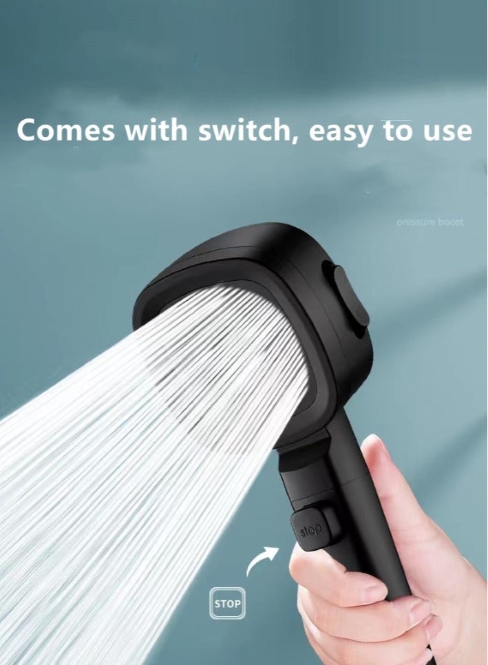 1-Set Bathroom Shower Head Set With Hose And Holder ABS Black 25x8.5 Centimeter