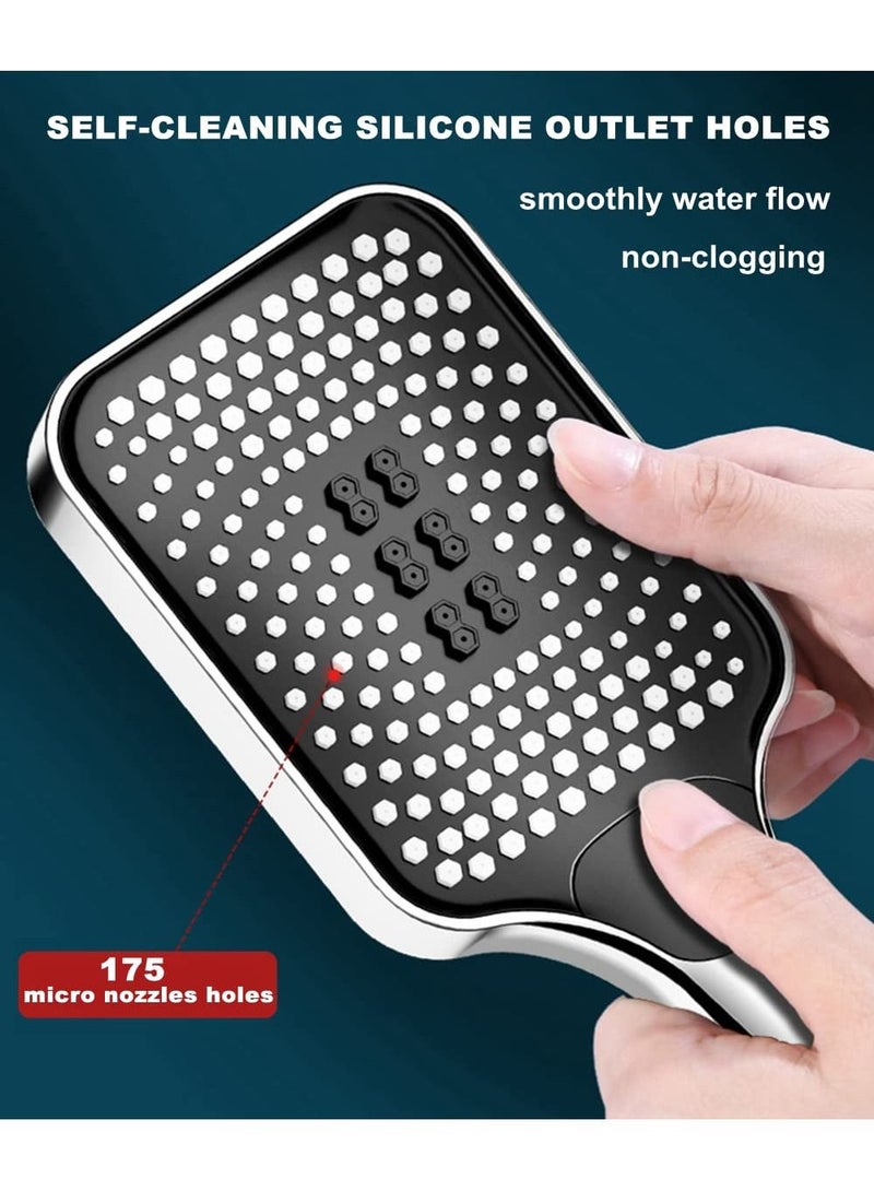 Hand Shower Head, Universal High Pressure Bathroom Square Bath Powerful 3 Spray Modes Handheld Showers for Low Water Pressure, Saving - Chrome Color