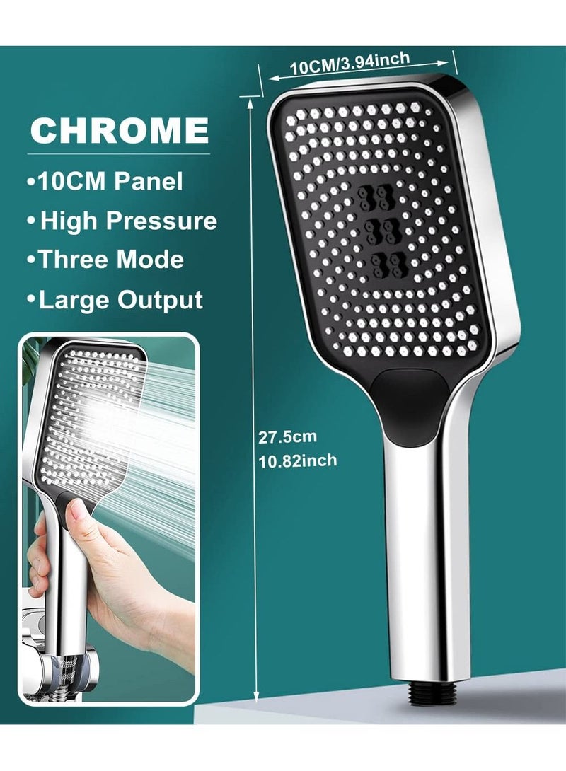 Hand Shower Head, Universal High Pressure Bathroom Square Bath Powerful 3 Spray Modes Handheld Showers for Low Water Pressure, Saving - Chrome Color