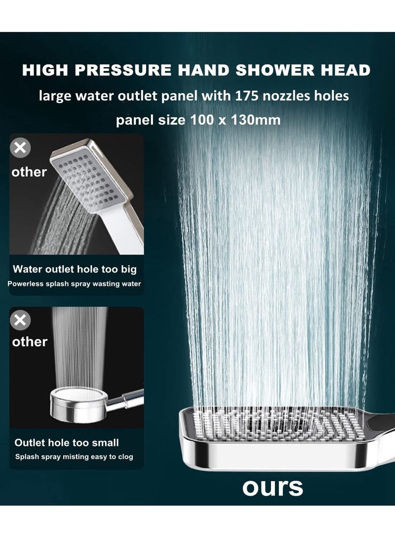 Hand Shower Head, Universal High Pressure Bathroom Square Bath Powerful 3 Spray Modes Handheld Showers for Low Water Pressure, Saving - Chrome Color