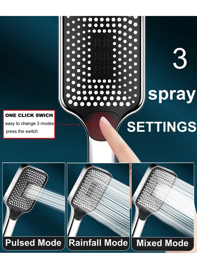 Hand Shower Head, Universal High Pressure Bathroom Square Bath Powerful 3 Spray Modes Handheld Showers for Low Water Pressure, Saving - Chrome Color