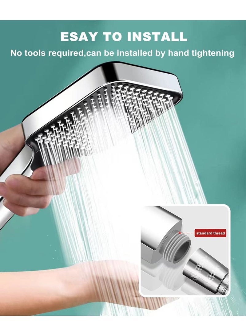 Hand Shower Head, Universal High Pressure Bathroom Square Bath Powerful 3 Spray Modes Handheld Showers for Low Water Pressure, Saving - Chrome Color