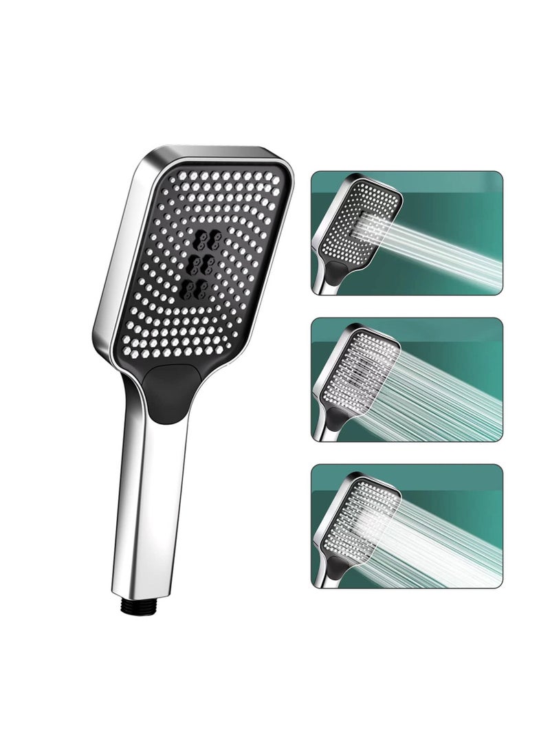 Hand Shower Head, Universal High Pressure Bathroom Square Bath Powerful 3 Spray Modes Handheld Showers for Low Water Pressure, Saving - Chrome Color
