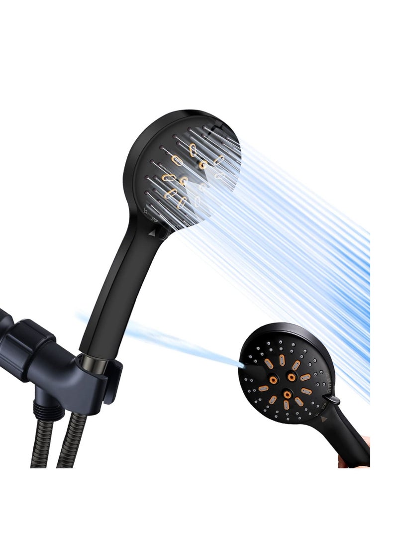 Handheld Shower Head Set Stainless Steel Bath Showerheads, Heads High Pressure With 6 Function Setting Multi functions Holder 9.8Inch Sprinkler