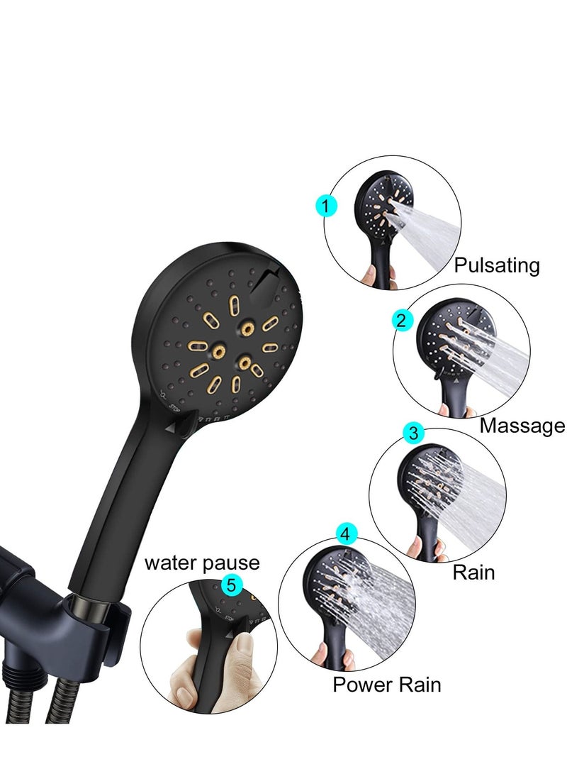 Handheld Shower Head Set Stainless Steel Bath Showerheads, Heads High Pressure With 6 Function Setting Multi functions Holder 9.8Inch Sprinkler