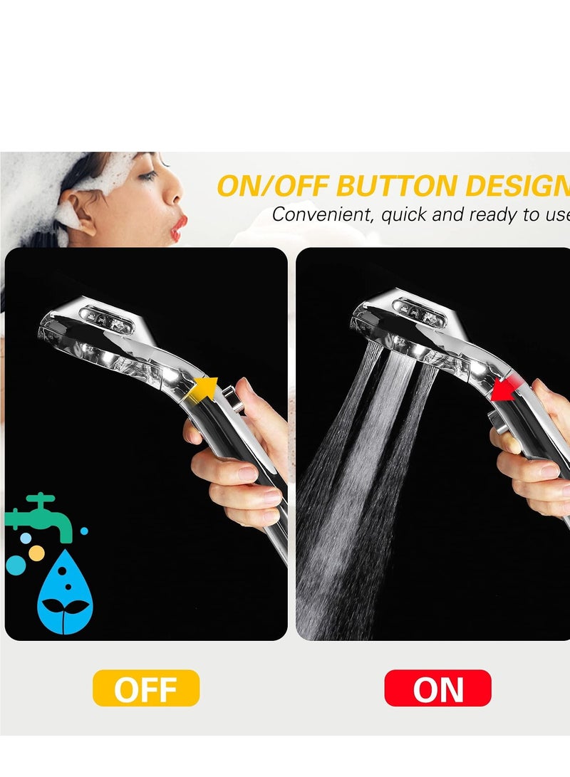 Shower Head, Universal High Pressure Heads, Stainless Steel Chrome Finish Bath Showerhead with 4 Spray Modes, Double Boost Water Saving Handheld 1.5m Hose Silver