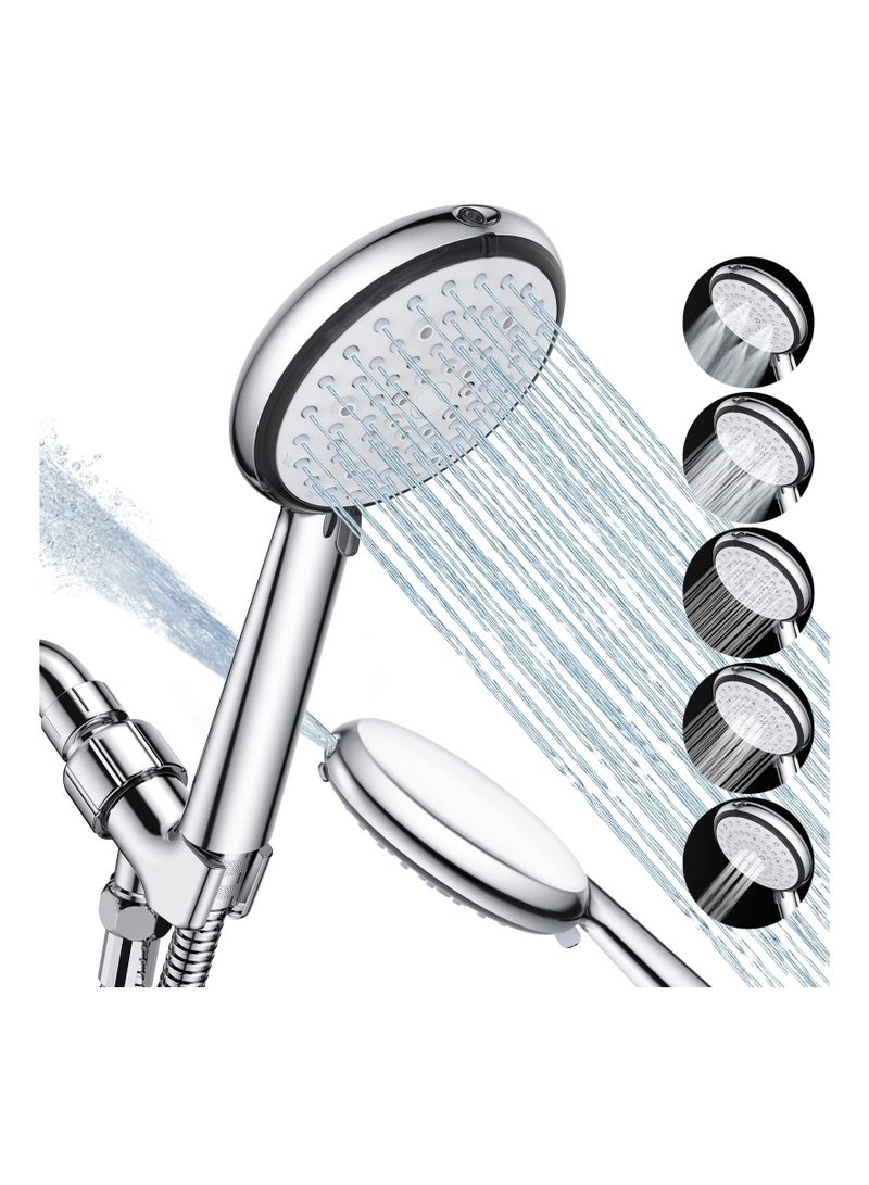 SYOSI, 6-Mode High Pressure Shower Heads and Built-in Power Wash Sprayer, Adjustable Bracket Extra Stainless Steel Hose