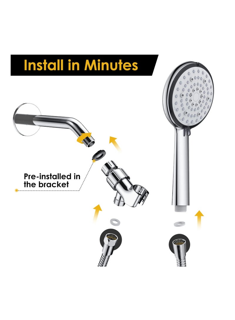 SYOSI, 6-Mode High Pressure Shower Heads and Built-in Power Wash Sprayer, Adjustable Bracket Extra Stainless Steel Hose