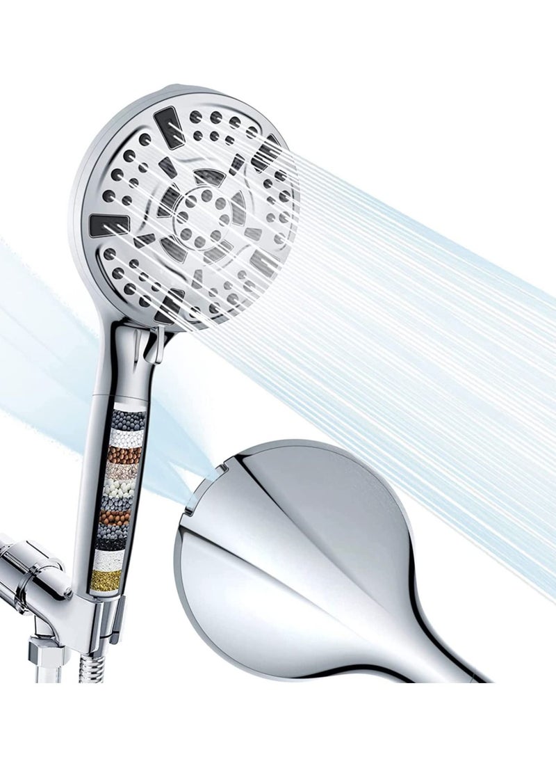 Filtered Shower Head with Handheld, High Pressure Filters for Hard Water, 10 Modes Water Saving Heads, Built-in Power Wash to Clean Tubs Tiles Walls Pets