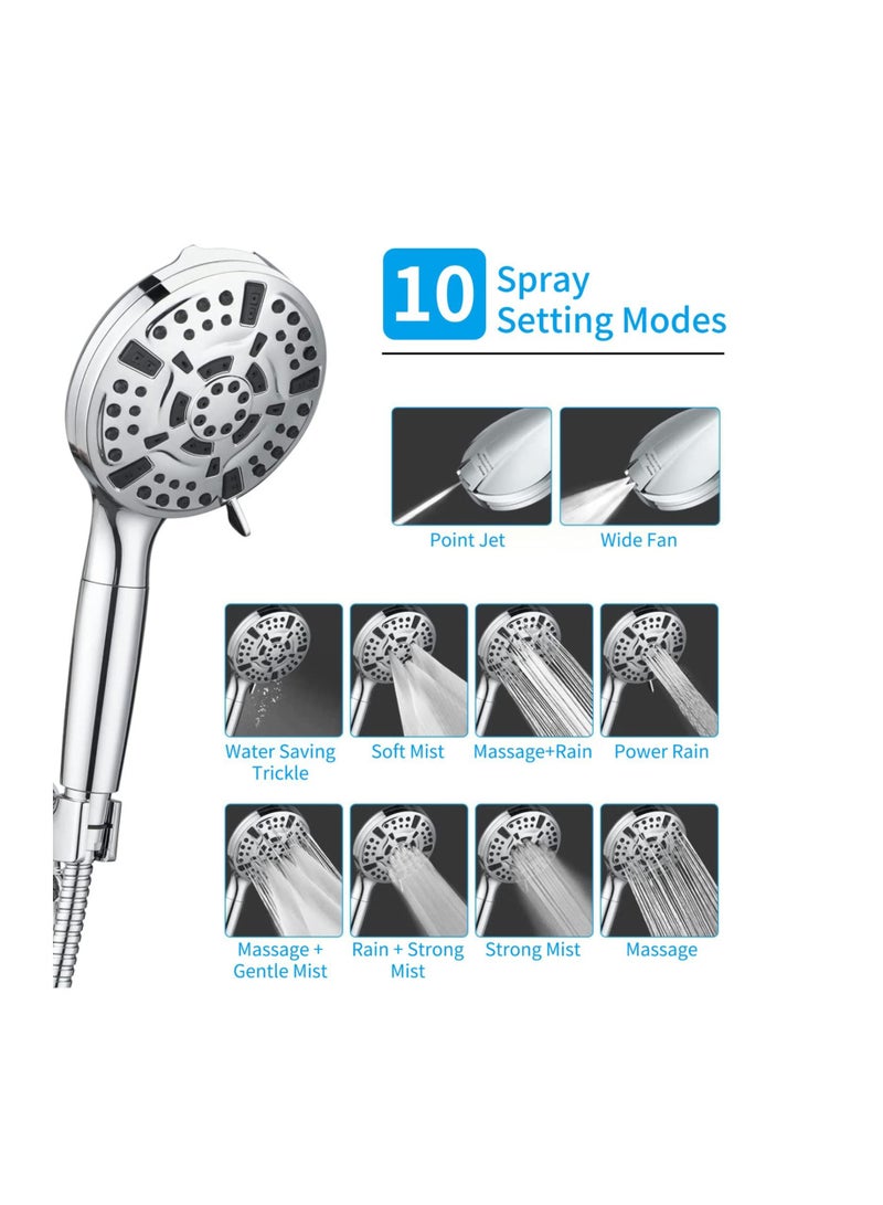 Filtered Shower Head with Handheld, High Pressure Filters for Hard Water, 10 Modes Water Saving Heads, Built-in Power Wash to Clean Tubs Tiles Walls Pets