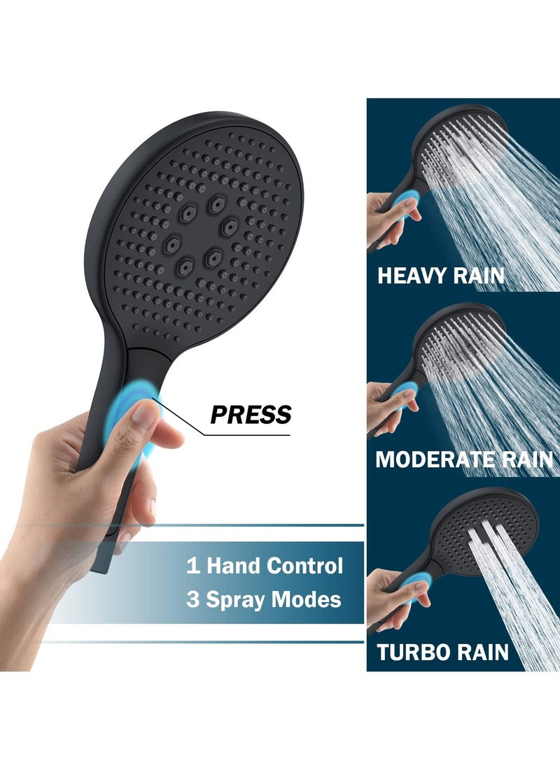 High-Pressure Shower Head with Handheld, 3 Mode Spray Showerhead, 5 Inch Large Face, Black Handheld Head, Adjustable Bracket Holder