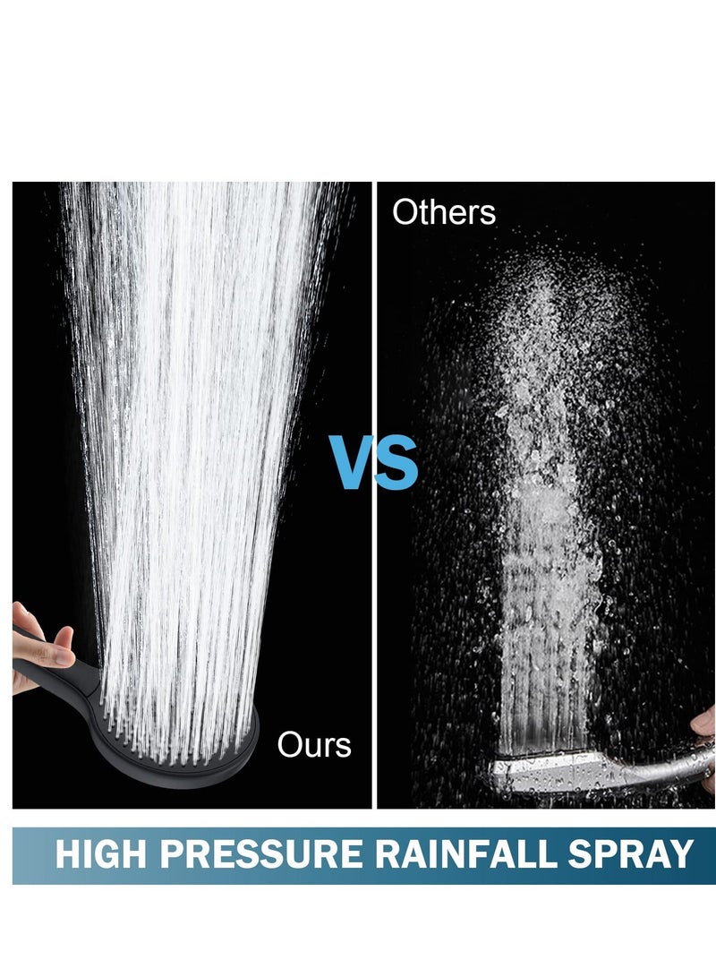 High-Pressure Shower Head with Handheld, 3 Mode Spray Showerhead, 5 Inch Large Face, Black Handheld Head, Adjustable Bracket Holder