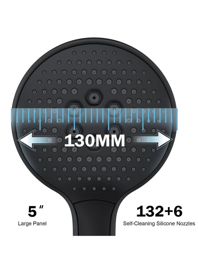 High-Pressure Shower Head with Handheld, 3 Mode Spray Showerhead, 5 Inch Large Face, Black Handheld Head, Adjustable Bracket Holder