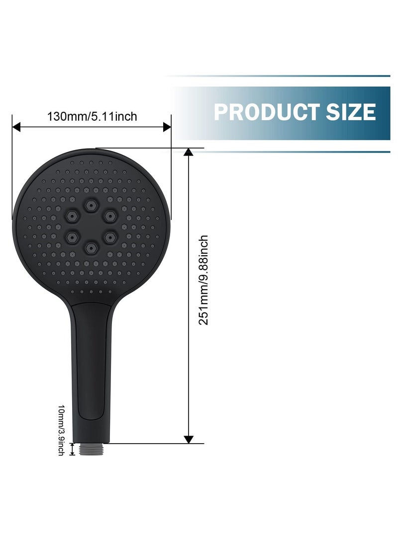 High-Pressure Shower Head with Handheld, 3 Mode Spray Showerhead, 5 Inch Large Face, Black Handheld Head, Adjustable Bracket Holder