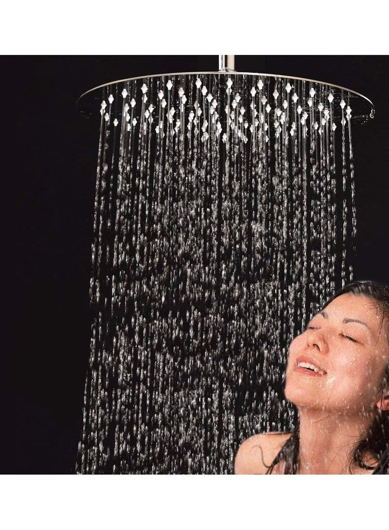 Rain Shower Head, 8 Inch Round High Pressure Showerhead, Ultra-Thin Stainless Steel 304 High Flow Rainfall Shower Head with Shower Arm