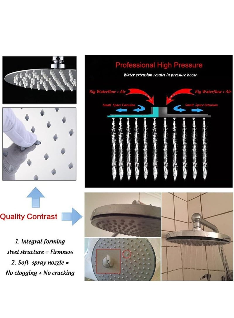 Rain Shower Head, 8 Inch Round High Pressure Showerhead, Ultra-Thin Stainless Steel 304 High Flow Rainfall Shower Head with Shower Arm