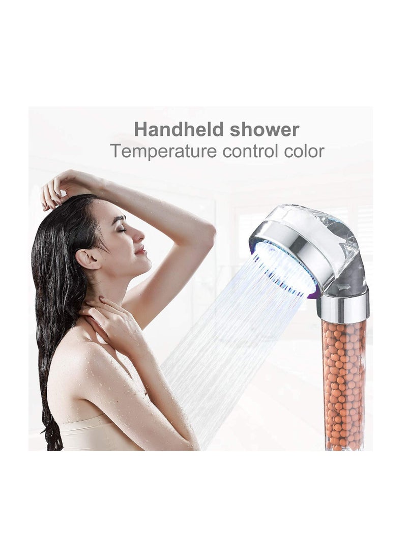 Shower Head LED Color Changing, Filter Filtration High Pressure Water Saving Spray Handheld Showerheads for Dry Skin & Hair with Temperature-Controlled Heads