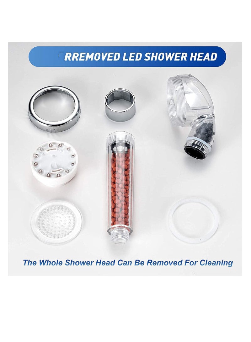 Shower Head LED Color Changing, Filter Filtration High Pressure Water Saving Spray Handheld Showerheads for Dry Skin & Hair with Temperature-Controlled Heads