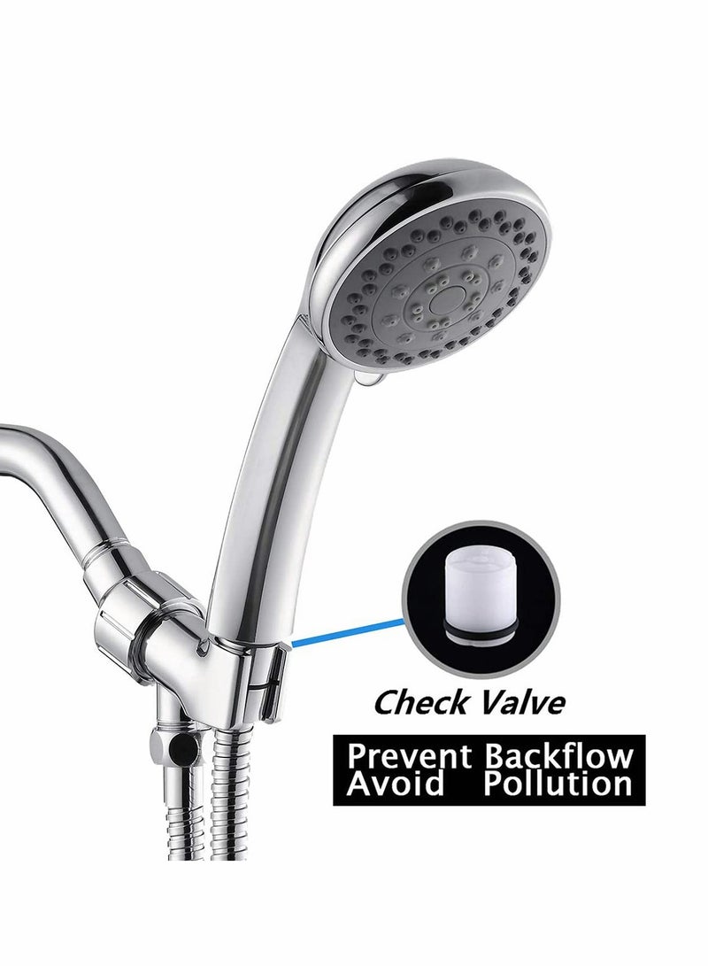 Handheld Shower Head, 5 Settings High Pressure Powerful Water Spray Shower Head with Stainless Hose and Adjustable Mount - Ideal Against Low Pressure Water Flow