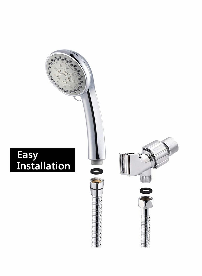 Handheld Shower Head, 5 Settings High Pressure Powerful Water Spray Shower Head with Stainless Hose and Adjustable Mount - Ideal Against Low Pressure Water Flow