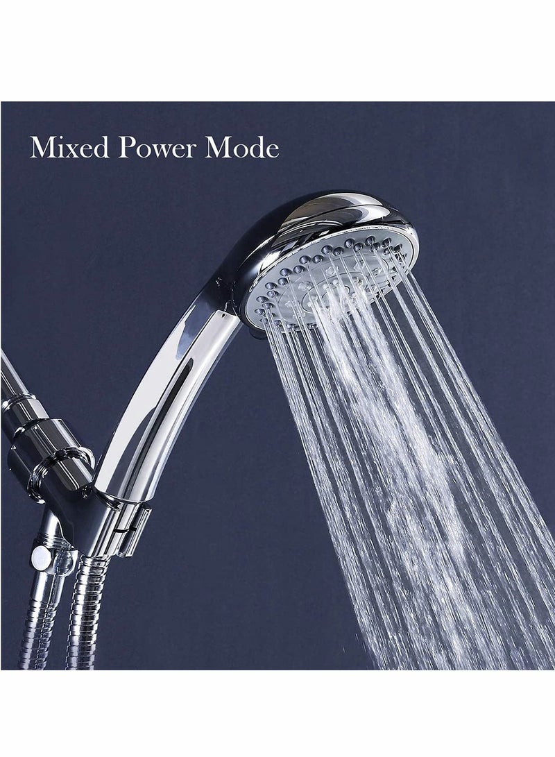 Handheld Shower Head, 5 Settings High Pressure Powerful Water Spray Shower Head with Stainless Hose and Adjustable Mount - Ideal Against Low Pressure Water Flow