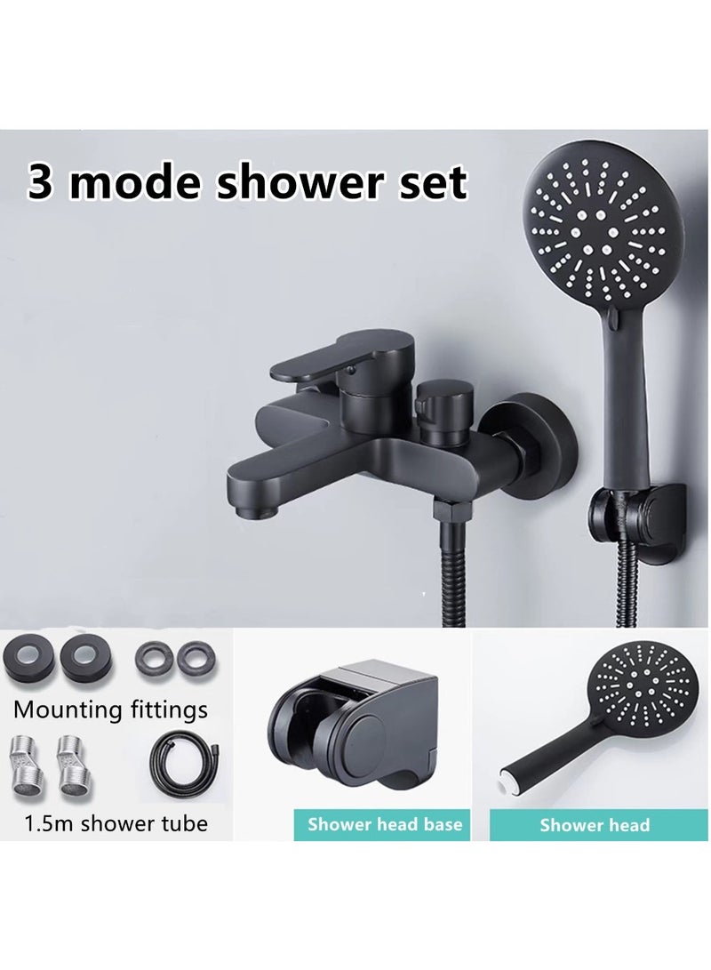 1-Set Bathroom Shower System Shower Faucet Shower Head Set Copper/Stainless Steel Black