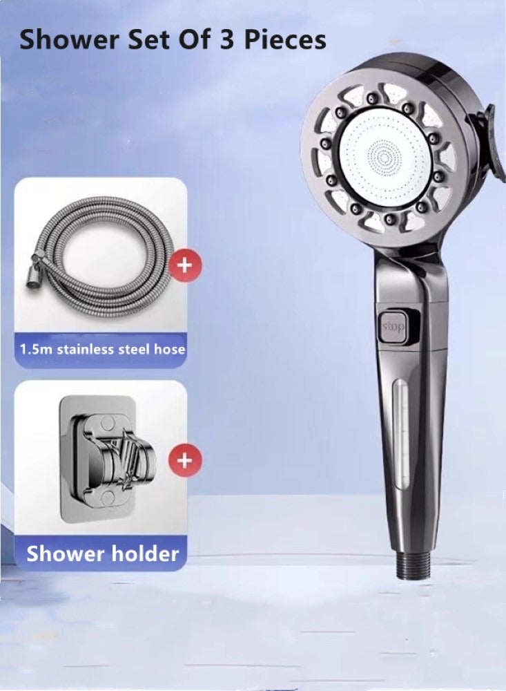 1-Set Bathroom Shower Head Set ABS Grey 26x8 Centimeter