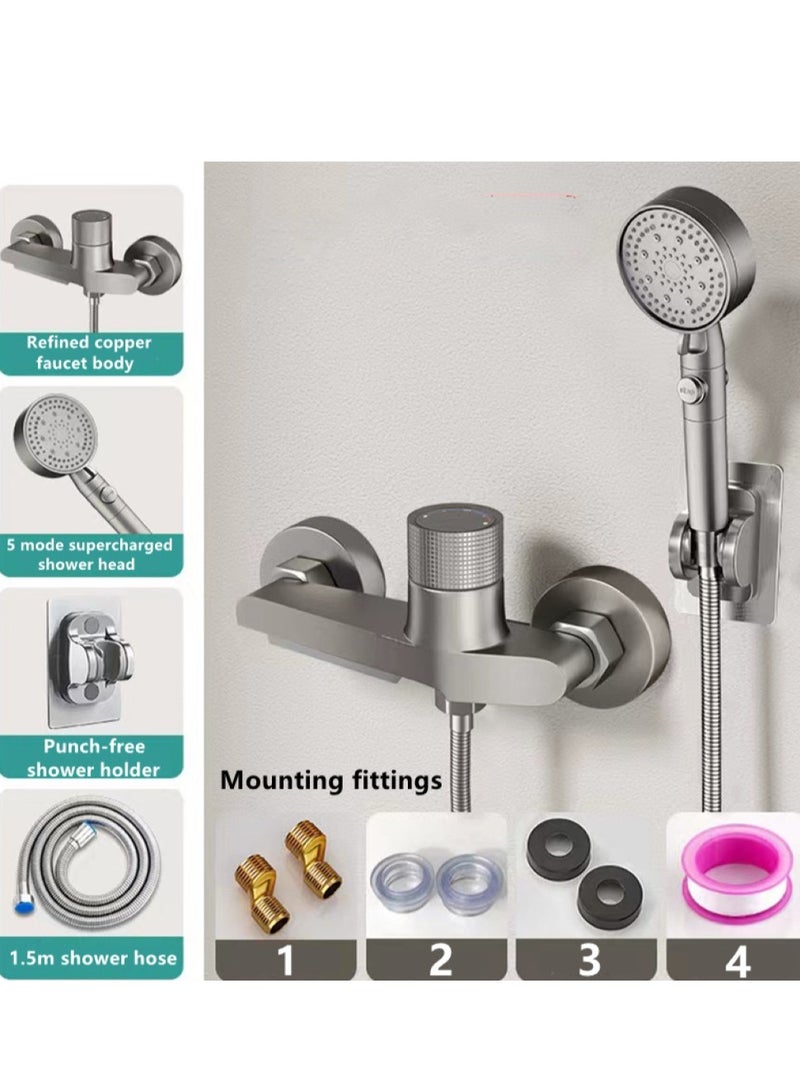 1-Set Bathroom Hot And Cold Faucet Set Shower Head Set Grey