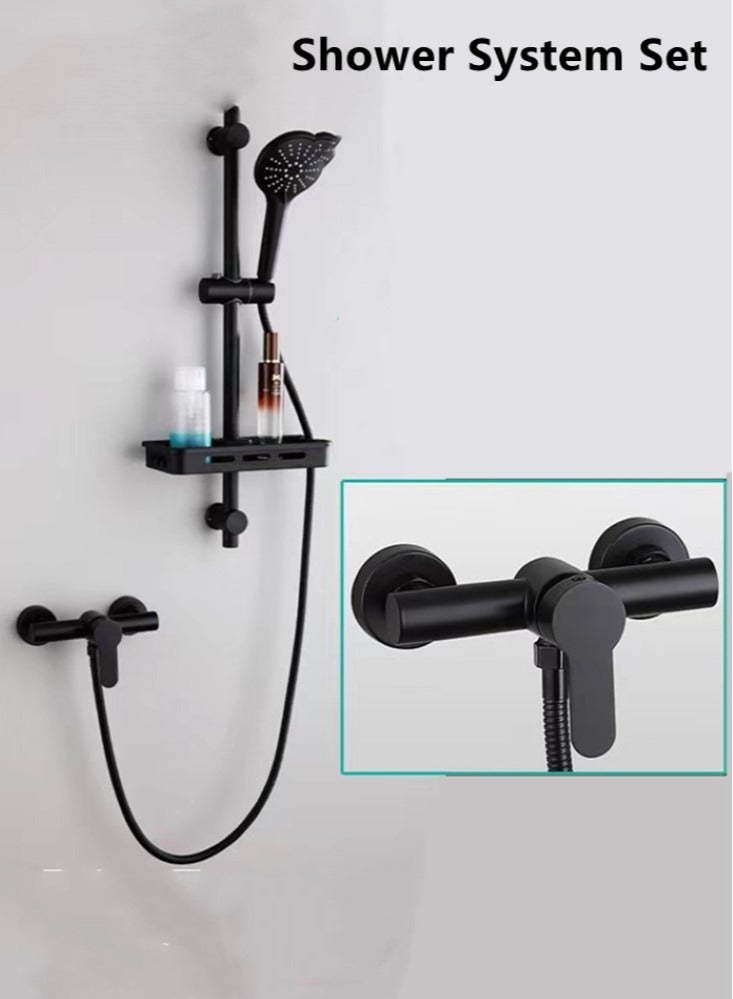 1-Set Bathroom Shower System Shower Faucet Shower Head Set Stainless Steel Black