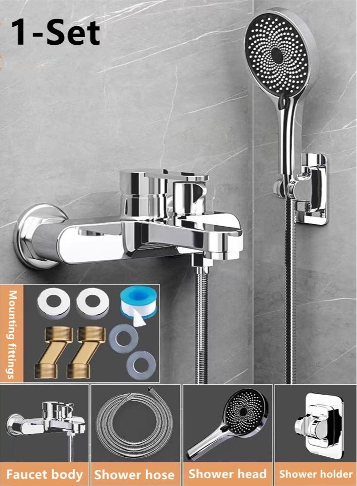 1-Set Bathroom Shower Head Set Shower Faucet Set Silver