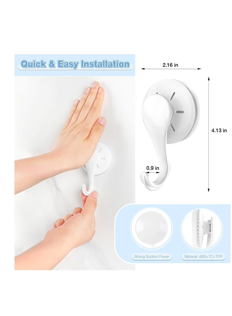 Suction Cup Hooks, 2 Pcs White Waterproof Shower Suction Hooks, Removable Heavy Duty Vacuum Suction Cup Hooks, Reusable Window Glass Door Suction Cup Hanger Holders for Bathroom, Kitchen, Decor