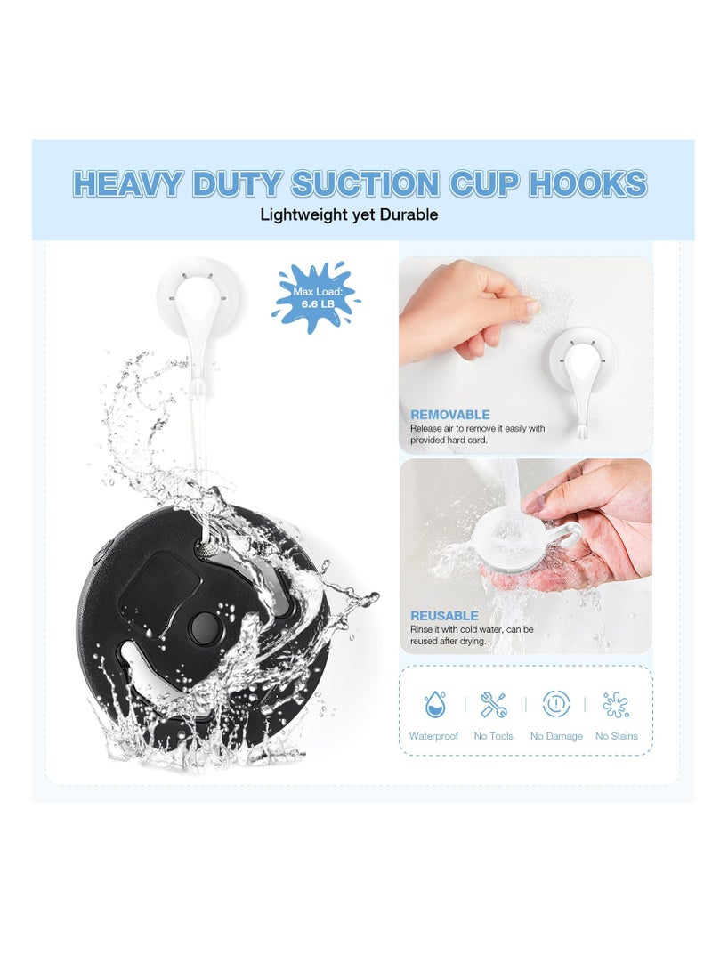 Suction Cup Hooks, 2 Pcs White Waterproof Shower Suction Hooks, Removable Heavy Duty Vacuum Suction Cup Hooks, Reusable Window Glass Door Suction Cup Hanger Holders for Bathroom, Kitchen, Decor