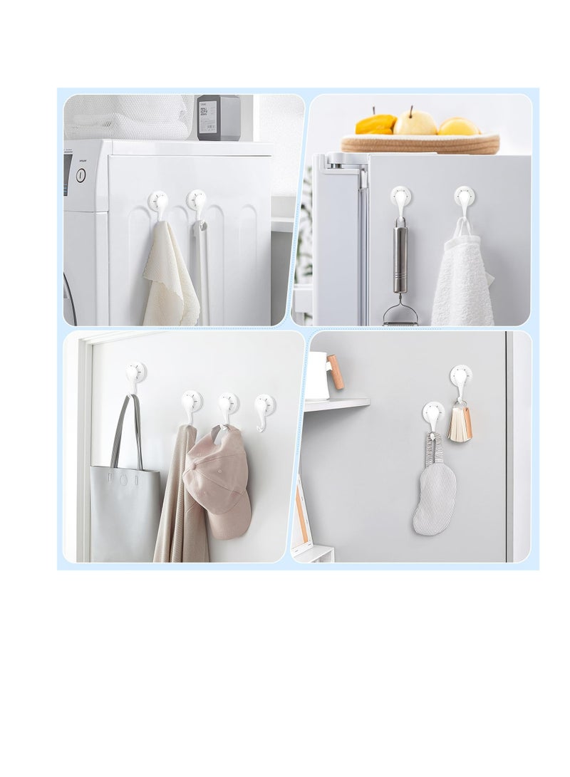 Suction Cup Hooks, 2 Pcs White Waterproof Shower Suction Hooks, Removable Heavy Duty Vacuum Suction Cup Hooks, Reusable Window Glass Door Suction Cup Hanger Holders for Bathroom, Kitchen, Decor