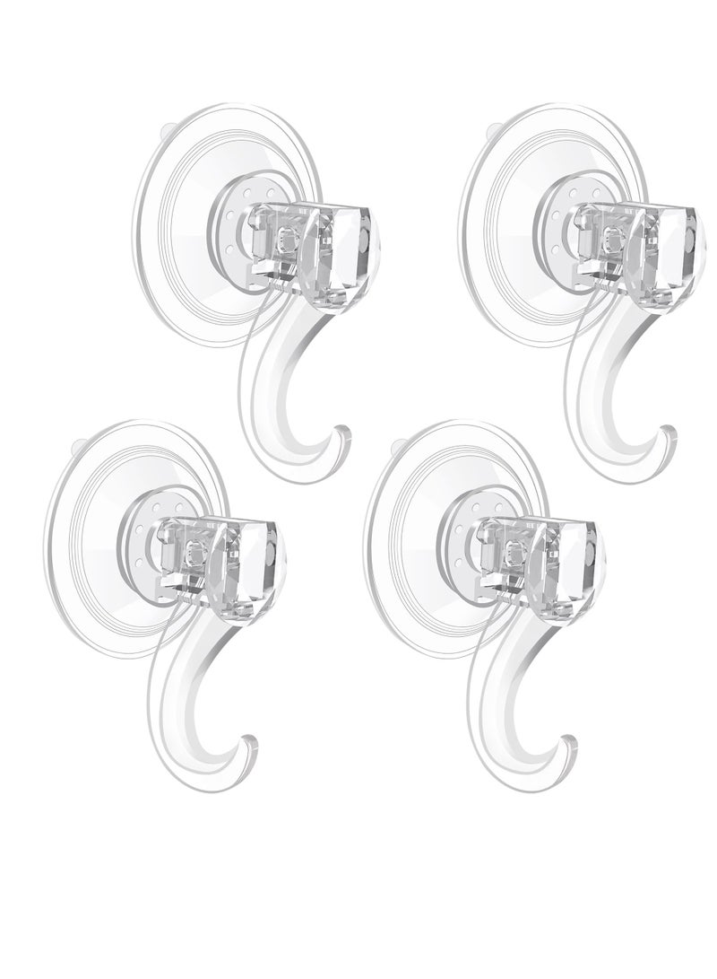 Suction Cup Hooks for Shower, 4 Pcs Reusable Strong Waterproof Shower Hooks, Heavy Duty Clear Vacuum Suction Hanger for Glass Doors, Bathrooms, Showers, Kitchens, Towels