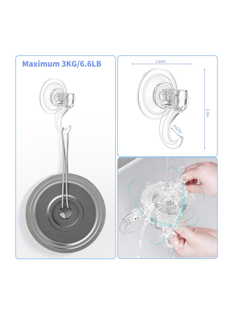 Suction Cup Hooks for Shower, 4 Pcs Reusable Strong Waterproof Shower Hooks, Heavy Duty Clear Vacuum Suction Hanger for Glass Doors, Bathrooms, Showers, Kitchens, Towels