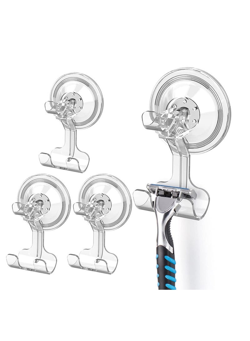 Shower Suction Cup Hooks, 4 Pack Razor Holder for Inside Shower Removable Reusable Wall Hangers for Bathroom, Waterproof Powerful Vacuum Suction Cup Hooks for Towel, Key Bag, Bathrobe, Kitchen