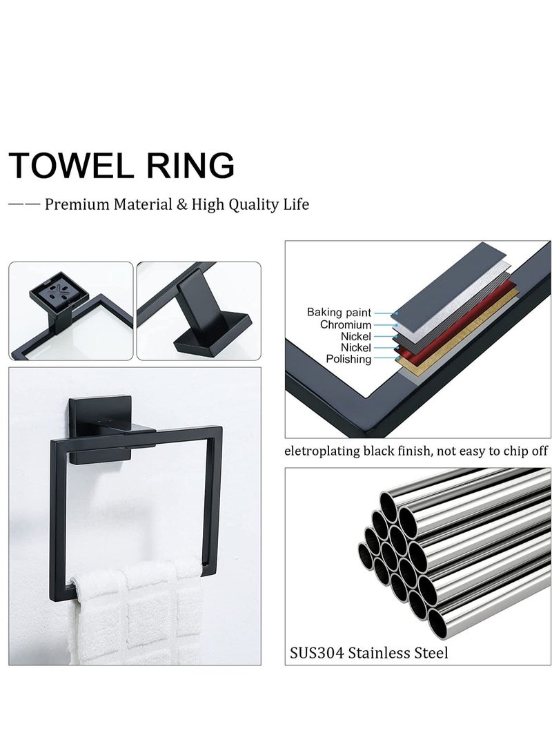 Towel Holder Modern Matte Black Stainless Steel Square Towel Hangers Wall Mounted Screw Mounted for Bathroom Bedroom Kitchen Office Hotel