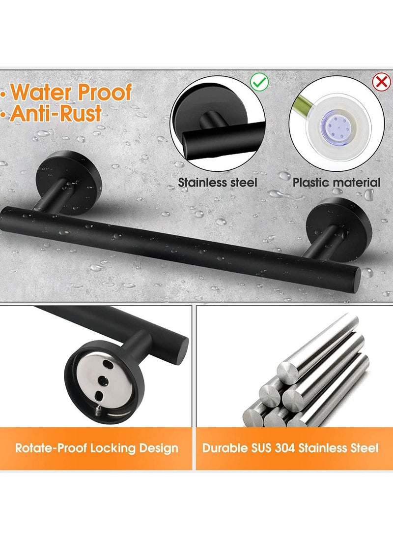 Bathroom Hardware Set 4 Pcs Matte Black Towel Stainless Steel Simple Firm Bathroom Towel Rack Set Include 16in Bathroom Towel Toilet Paper Holder and 2 Robe Hooks