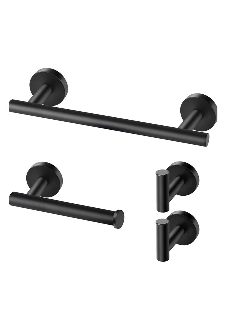 Bathroom Hardware Set 4 Pcs Matte Black Towel Stainless Steel Simple Firm Bathroom Towel Rack Set Include 16in Bathroom Towel Toilet Paper Holder and 2 Robe Hooks