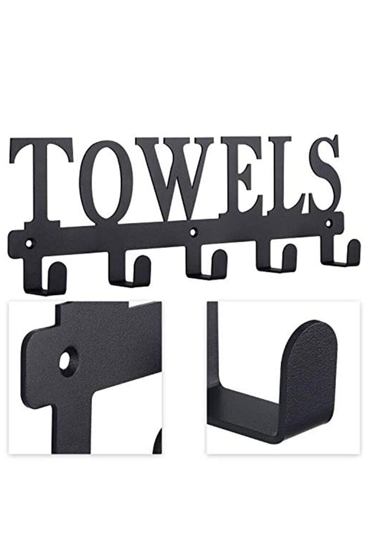 Towel Holder for Bathroom, Racks, Towel Hooks Door Hooks for Bathroom, Bedroom, Kitchen, Pool, Beach Towels, Bathrobe, Clothing, Metal Sandblasted Wall Mount Rustproof and Waterproof(Black)