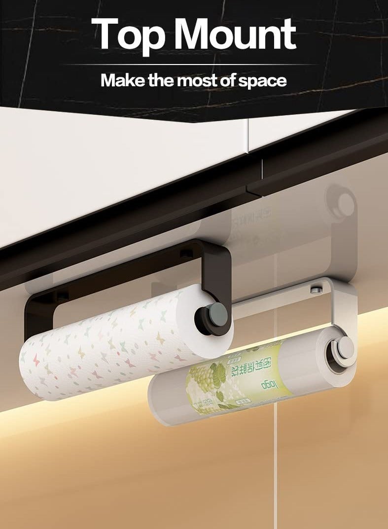 Paper Towel Holder Under Cabinet, Paper Roll Holder,Self Adhesive or Screw Mounting Paper Towel Holder Wall Mount Keep your kitchen organized (Black)