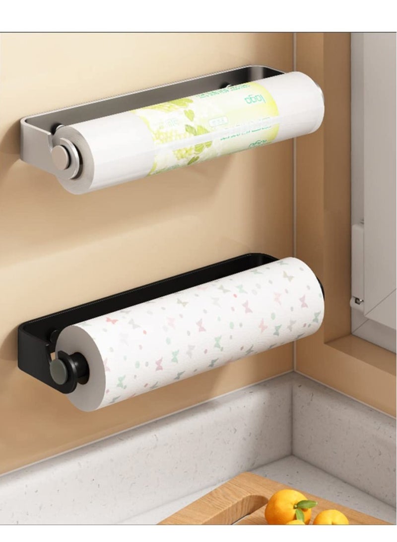 Paper Towel Holder Under Cabinet, Paper Roll Holder,Self Adhesive or Screw Mounting Paper Towel Holder Wall Mount Keep your kitchen organized (Black)