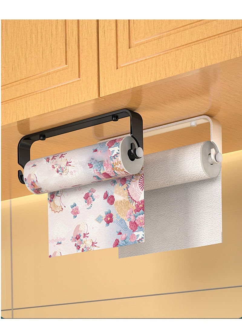 Paper Towel Holder Under Cabinet, Paper Roll Holder,Self Adhesive or Screw Mounting Paper Towel Holder Wall Mount Keep your kitchen organized (Black)