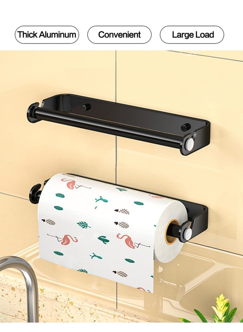 Paper Towel Holder Under Cabinet, Paper Roll Holder,Self Adhesive or Screw Mounting Paper Towel Holder Wall Mount Keep your kitchen organized (Black)