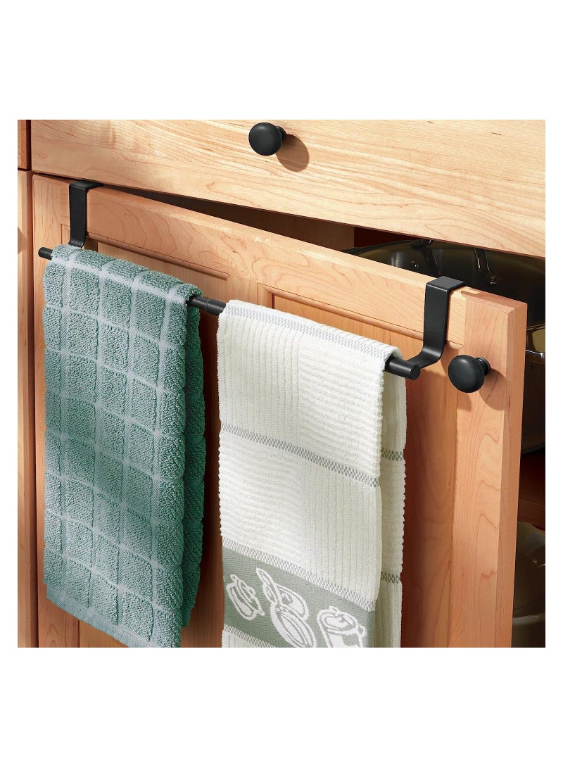 2 Pack Over the Door Towel Rail, Black Kitchen Towel Holder with Protective Pads, Stainless Steel Kitchen Towel Rail No Drilling, Rustproof Tea Towel Rail for Cabinet Door, 23.5cm