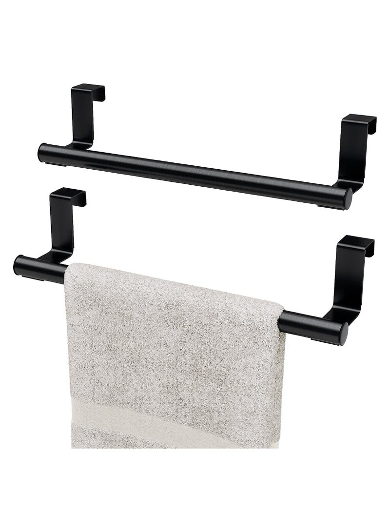 2 Pack Over the Door Towel Rail, Black Kitchen Towel Holder with Protective Pads, Stainless Steel Kitchen Towel Rail No Drilling, Rustproof Tea Towel Rail for Cabinet Door, 23.5cm